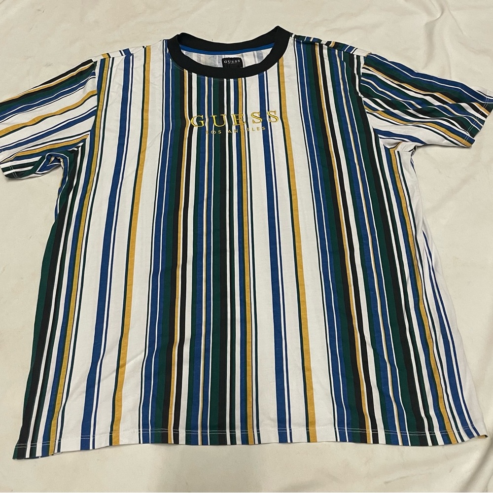 Guess Los Angeles Embroidered Striped Shirt Size Large-Unisex